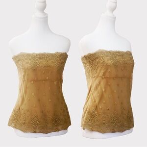 The Limited Gold Embroidered Mesh Lined Strapless Top 2000s Women's Medium